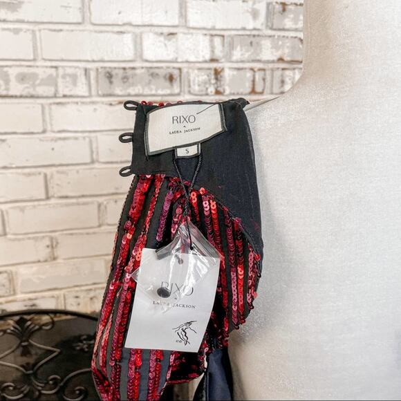 RIXO x Laura Jackson Daisy Velvet Trimmed Sequin Crepe Midi Maxi Dress S - Picture 14 of 14